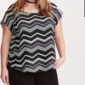 Torrid Chevron Striped Button Back Short Sleeve Top Black Green Gray 2X #97312